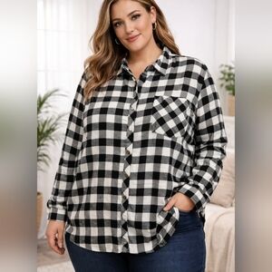 Maurices Buffalo Plaid Button Down Shirt Size 2XL BLK,WT Shimmer #C9